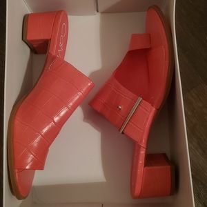 Calvin Klein Women's Coral Croc Daria Block Heel Slip On Slide Sandals